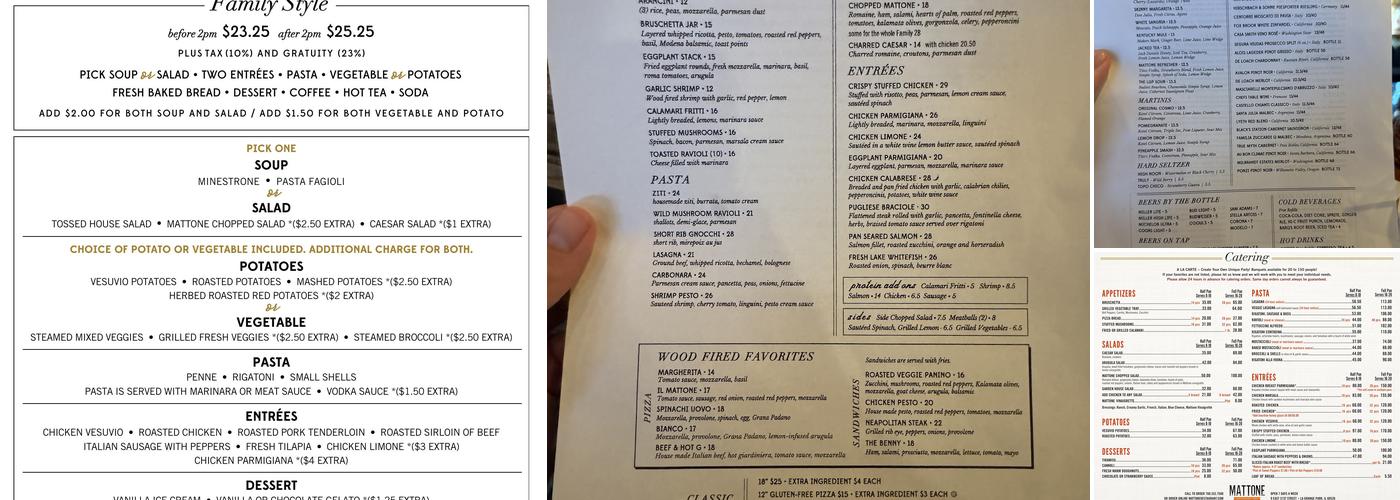 Mattone Restaurant and Bar Menu