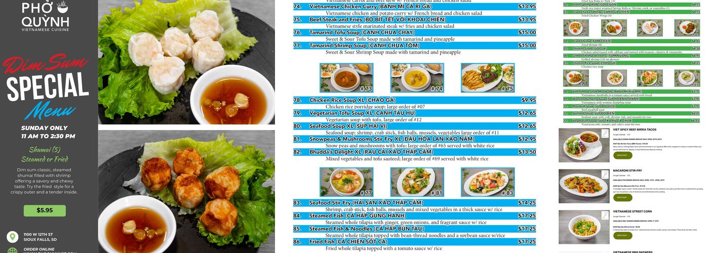 Pho Quynh Vietnamese Restaurant Menu