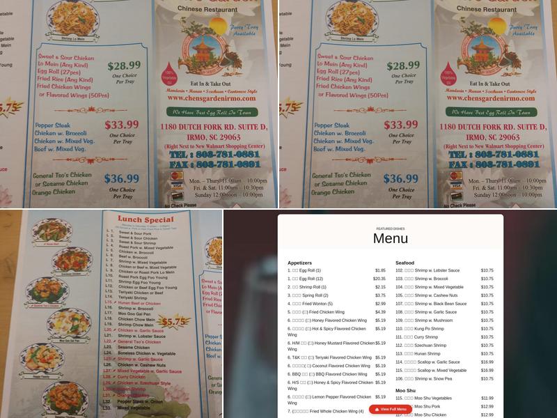 Chen's Garden Menu