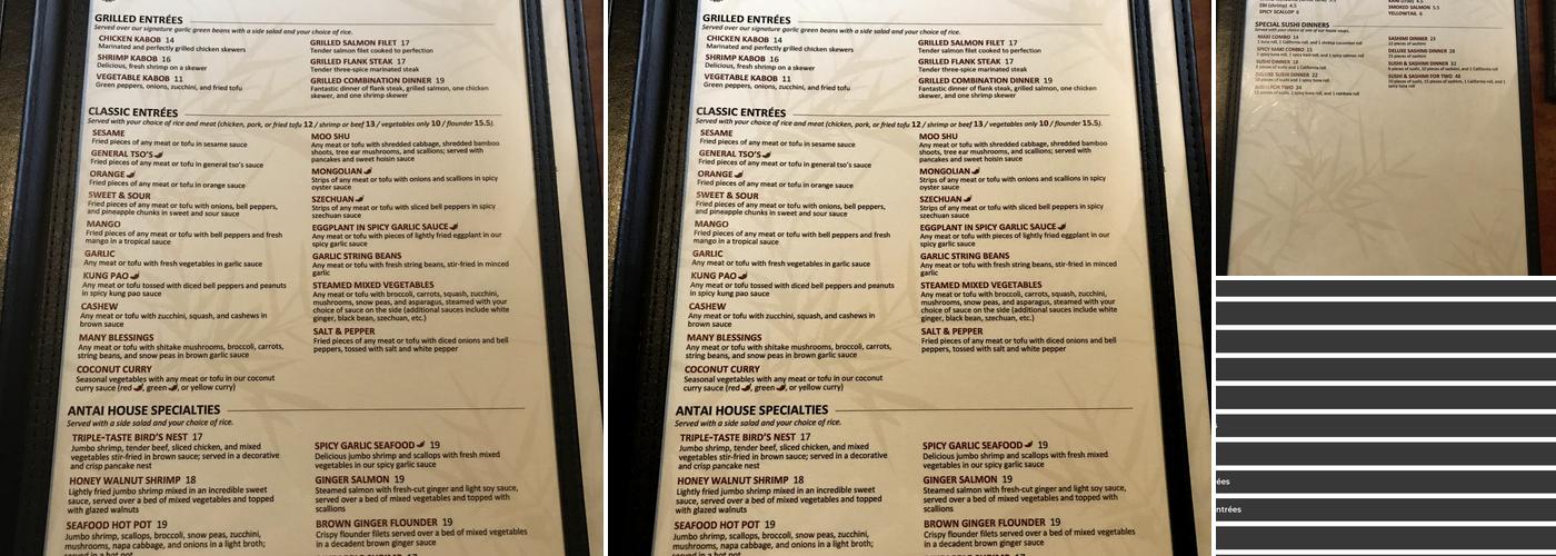 Antai Asian Dining Menu