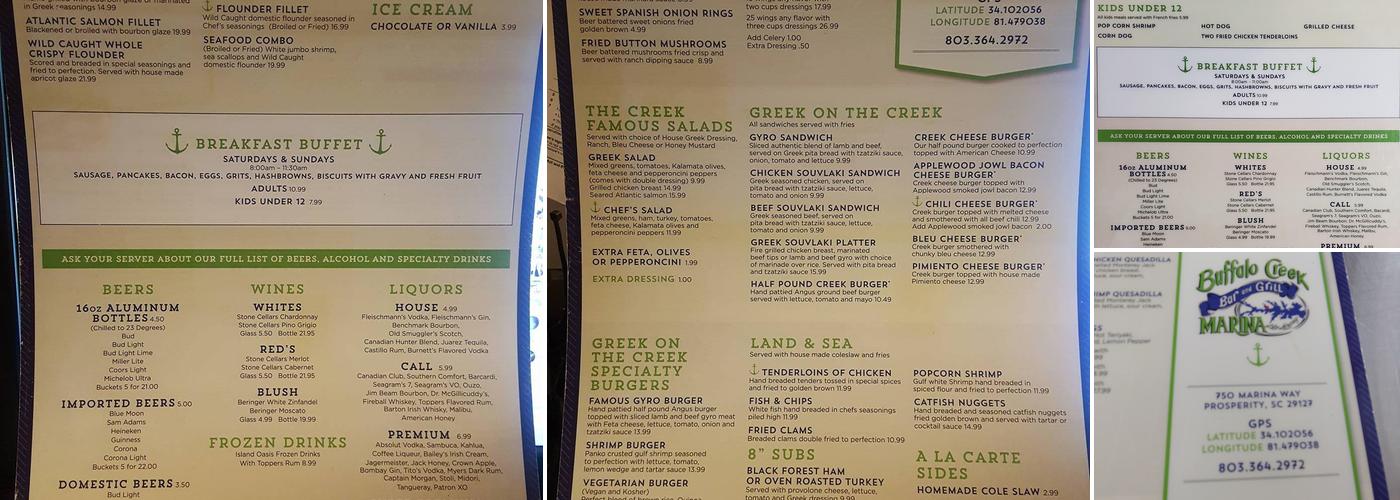 Buffalo Creek Bar & Grill Menu