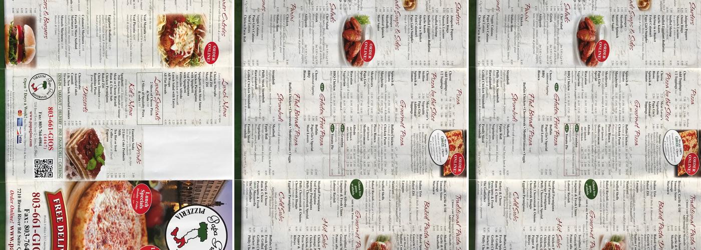 Papa Gio's Pizzeria of Irmo Menu