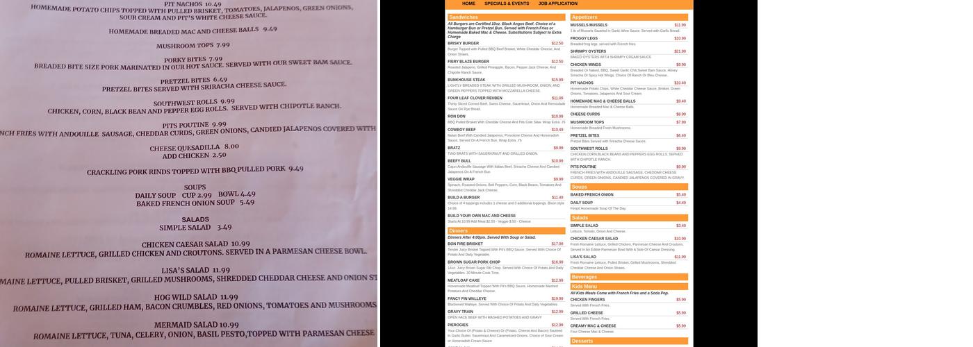 Fire Pit Bar & Grill Menu