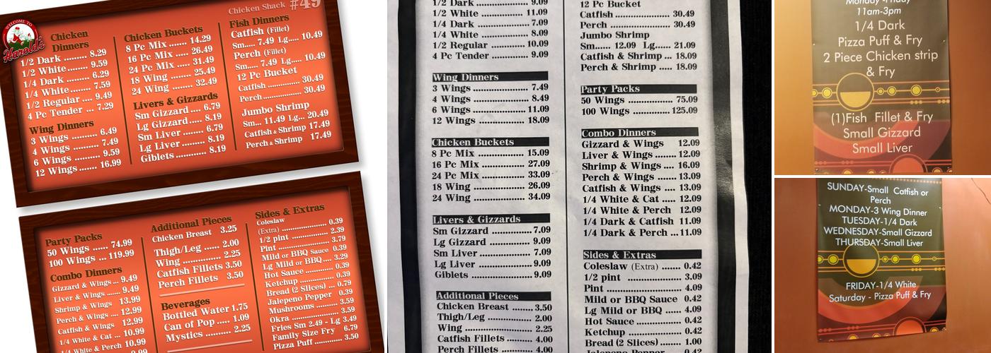 Harold's Chicken Shack Menu