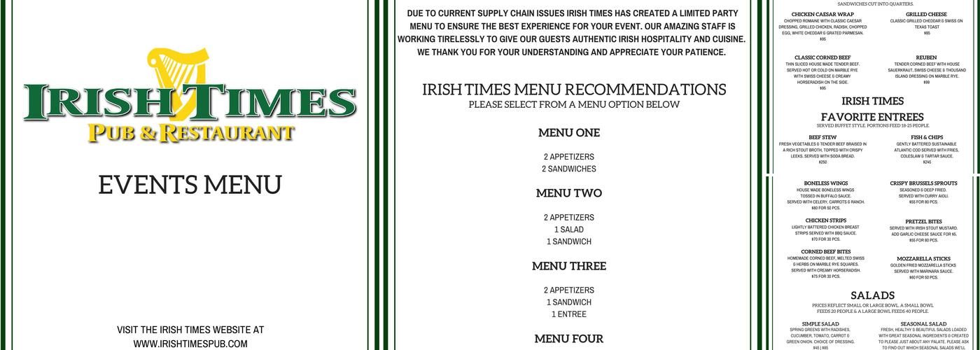 Irish Times Menu