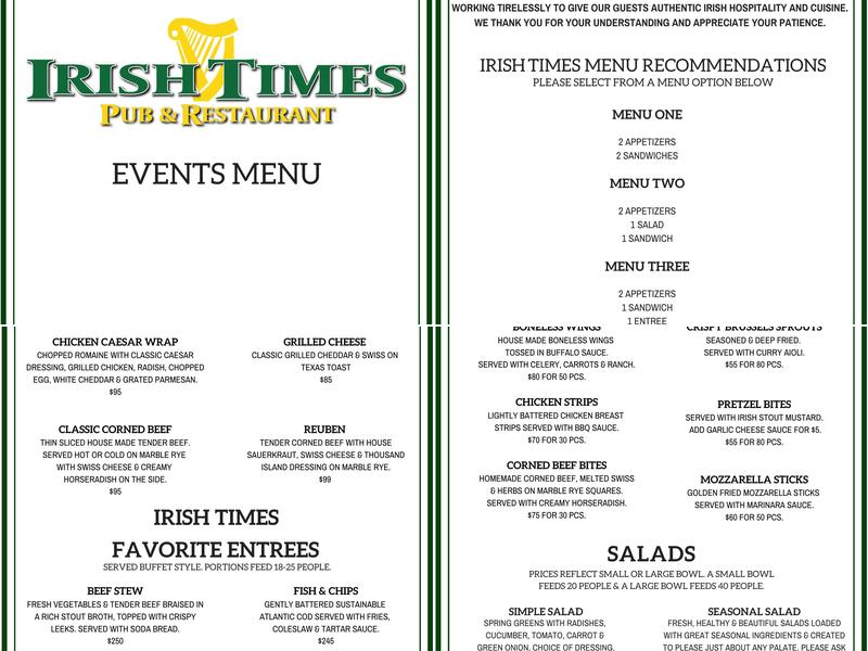 Irish Times Menu