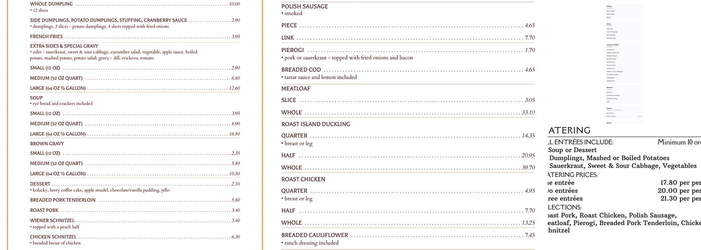 Westchester Inn Menu