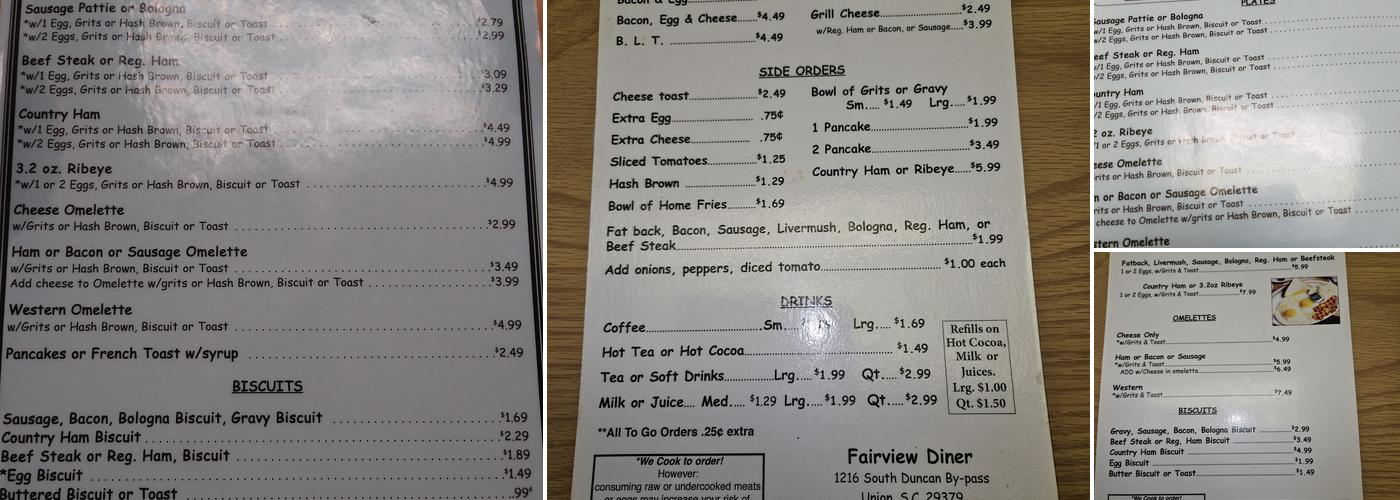 Fairview Diner Menu