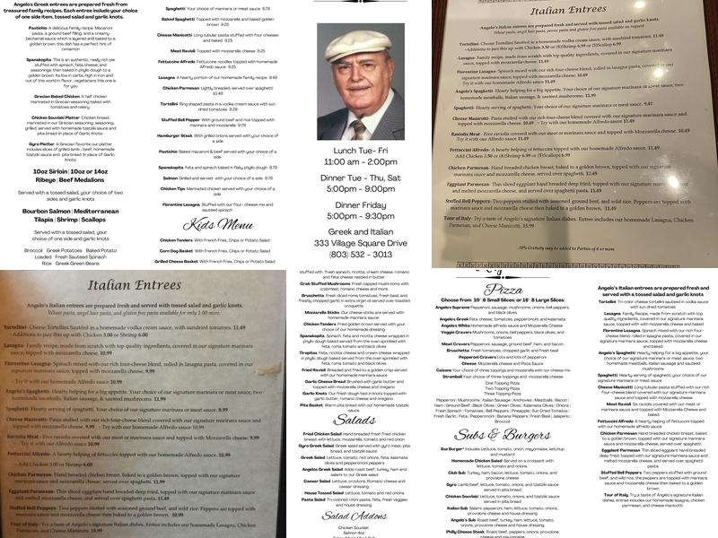 Angelo's Greek and Italian Menu