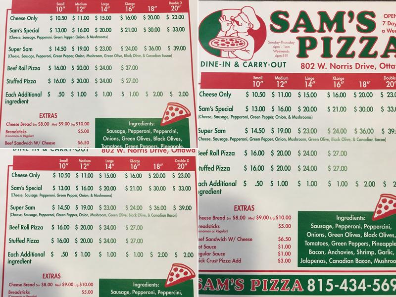 Sam's Pizza Menu
