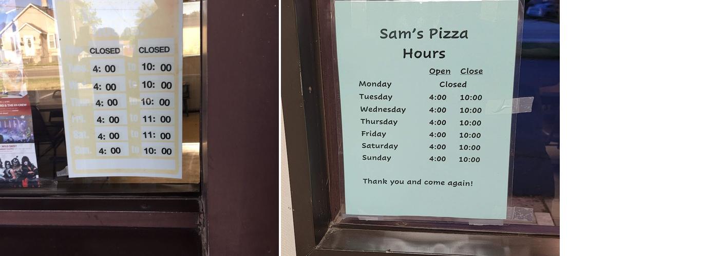 Sam's Pizza Menu