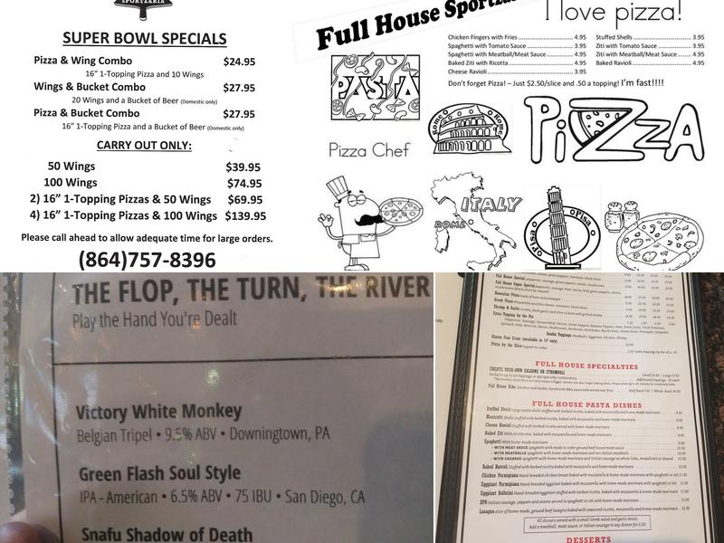 Full House Sportzaria Menu