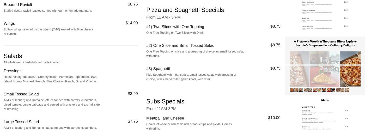 Bertolo's Pizza Menu