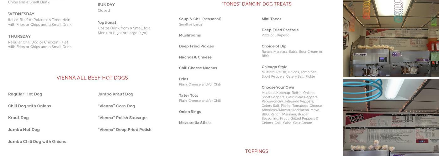 Tone's Cones Menu