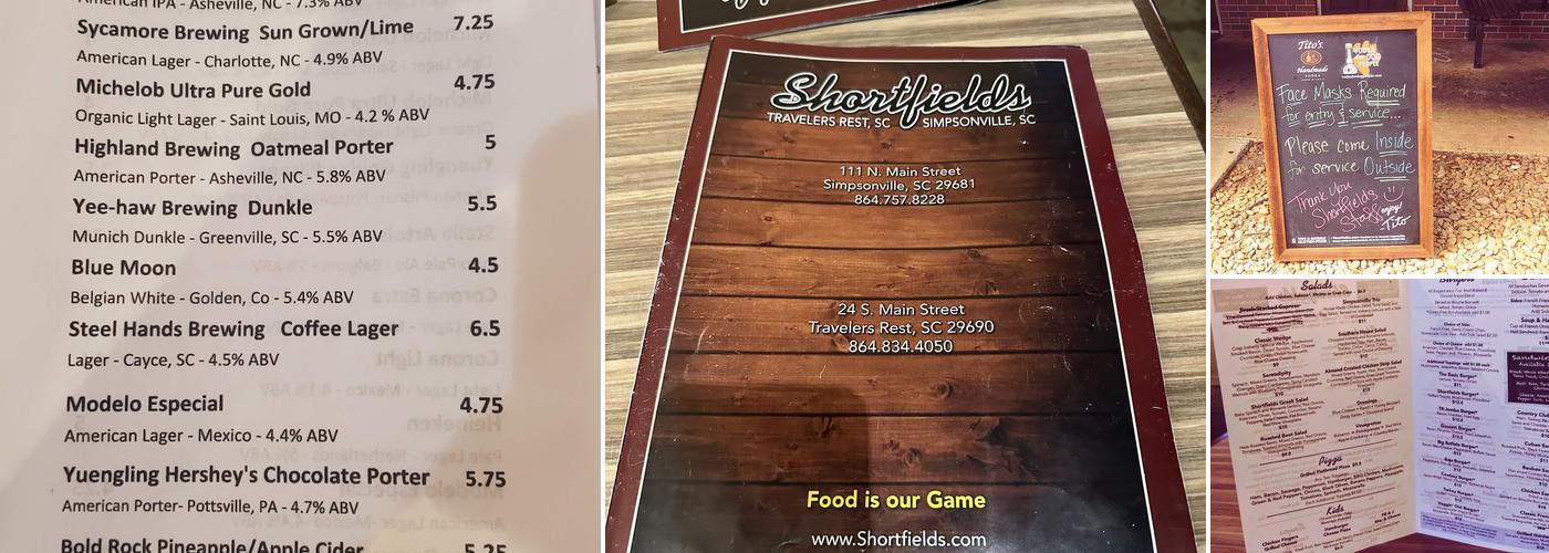 Shortfields Simpsonville Menu