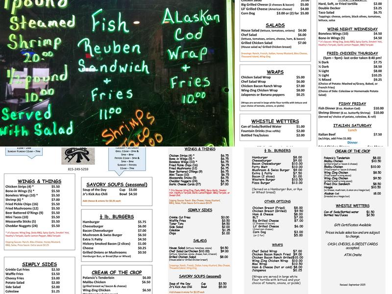 J R's Bar & Grill Menu
