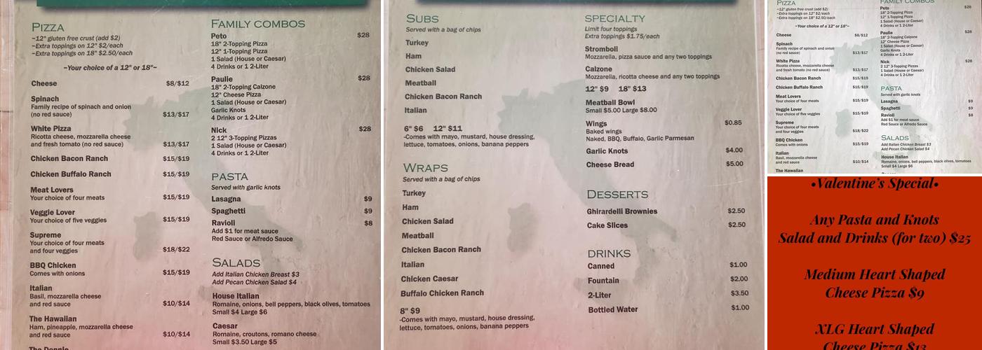 Cucinella's Brick Oven Pizzeria Menu
