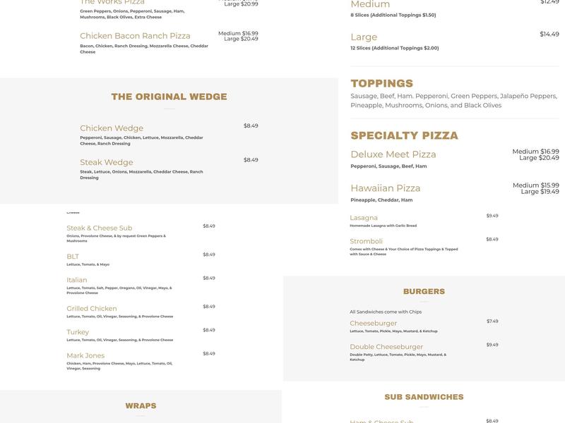 Russell's Pizza Menu