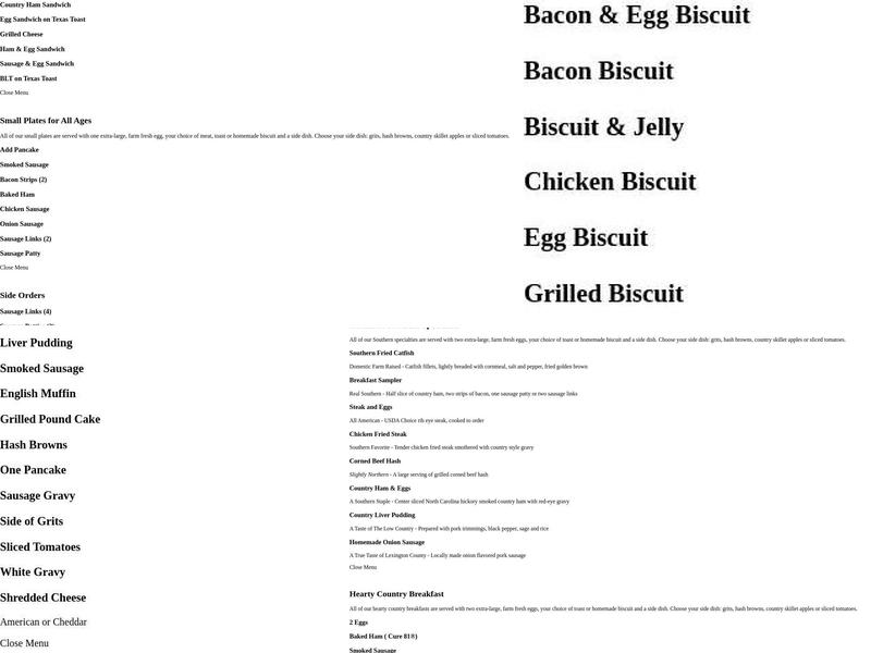 Lizard's Thicket Restaurant Menu