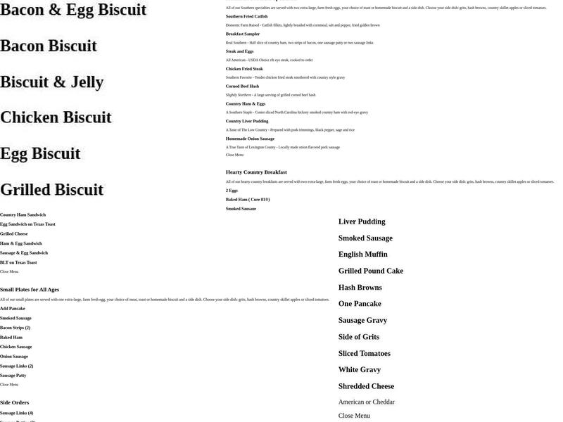 Lizard's Thicket Restaurant Menu