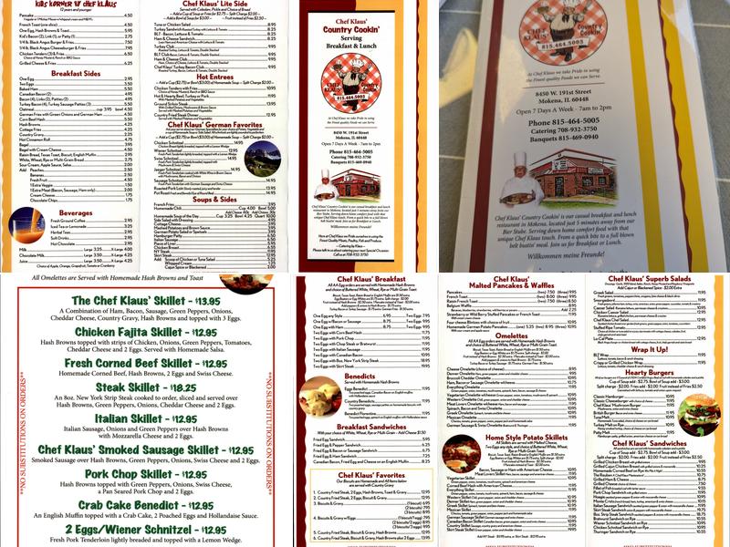 Chef Klaus Country Cookin' Menu