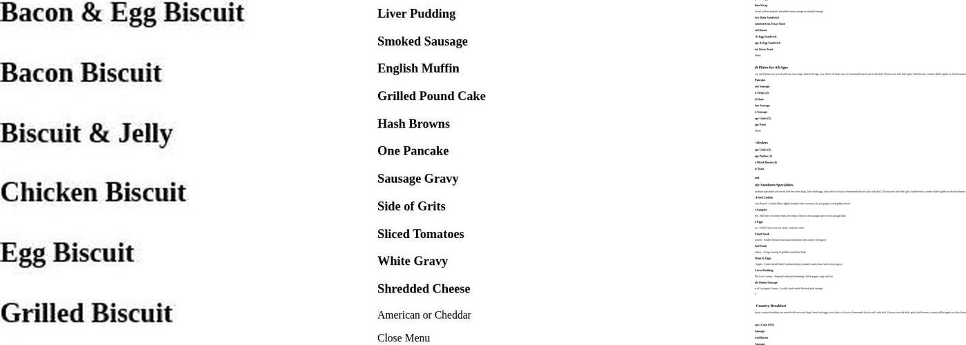 Lizard's Thicket Restaurant Menu