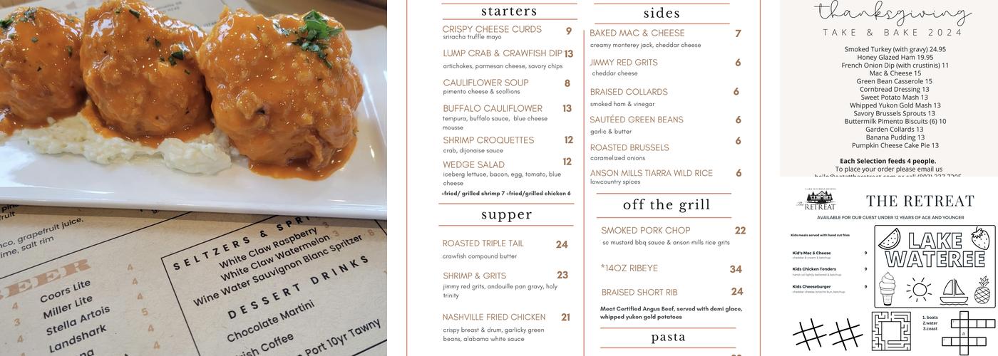 The Retreat: Lake Wateree Dining Menu