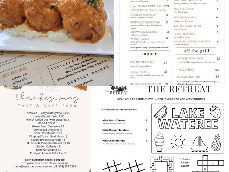 The Retreat: Lake Wateree Dining Menu