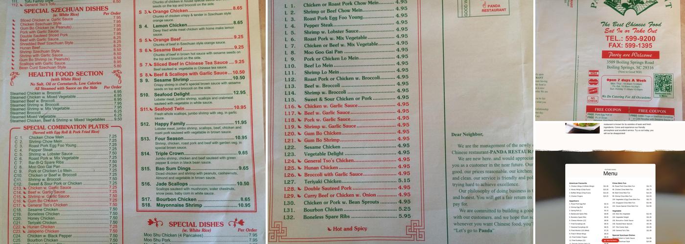 Panda Chinese Restaurant Menu