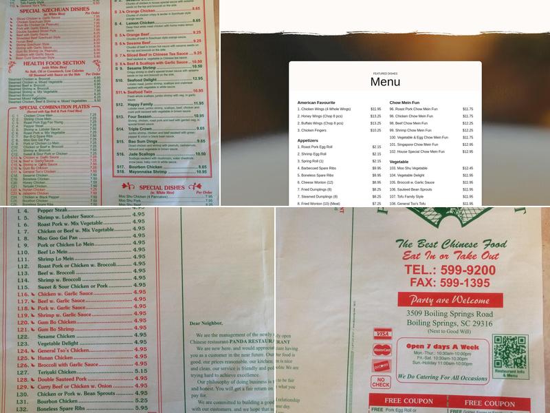 Panda Chinese Restaurant Menu