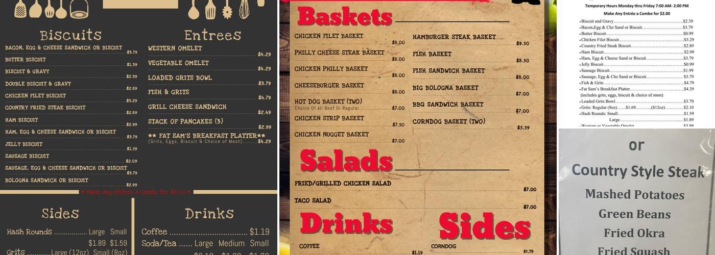 Fat Sam's Menu