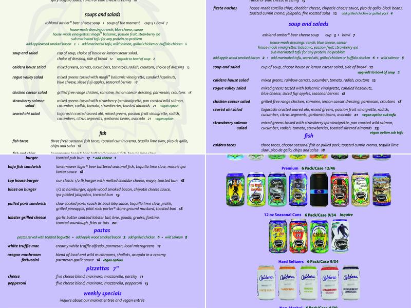 Caldera Brewery & Restaurant Menu