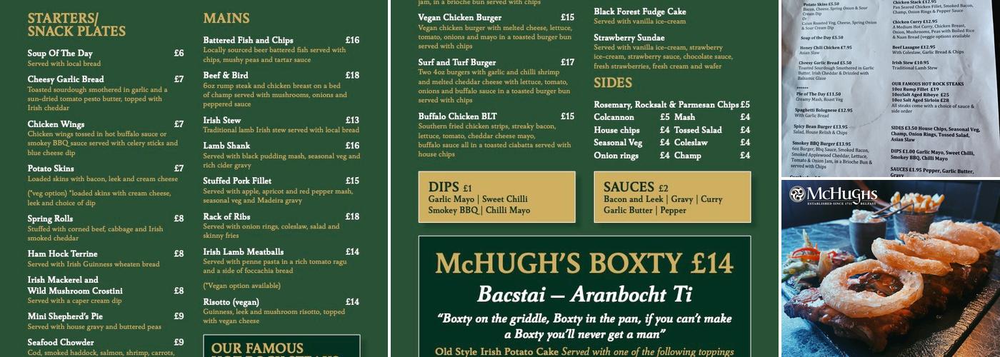 McHughs Bar and Restaurant Menu