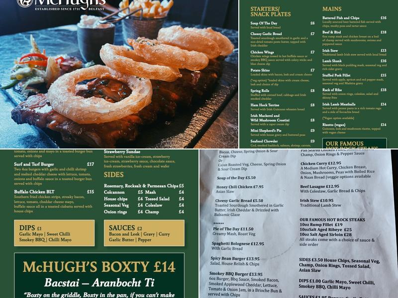 McHughs Bar and Restaurant Menu