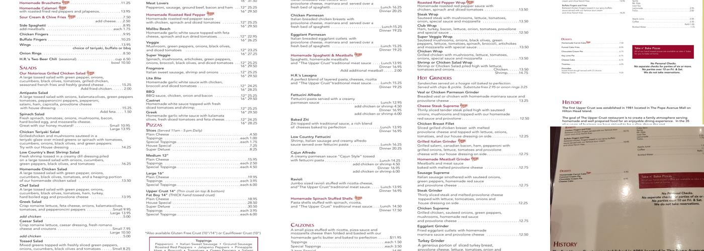 Upper Crust Menu