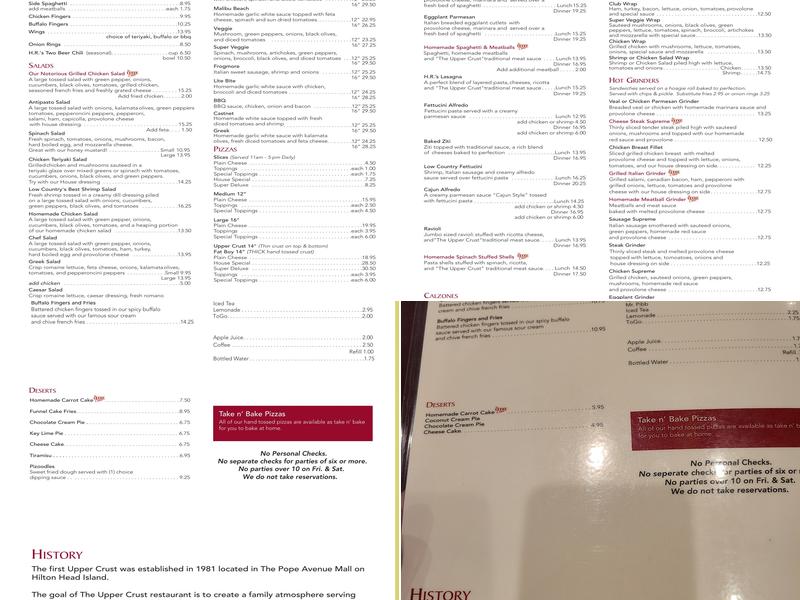 Upper Crust Menu