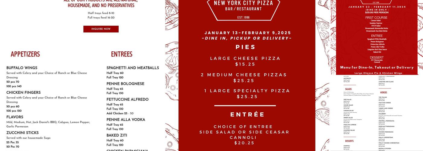 New York City Pizza Menu