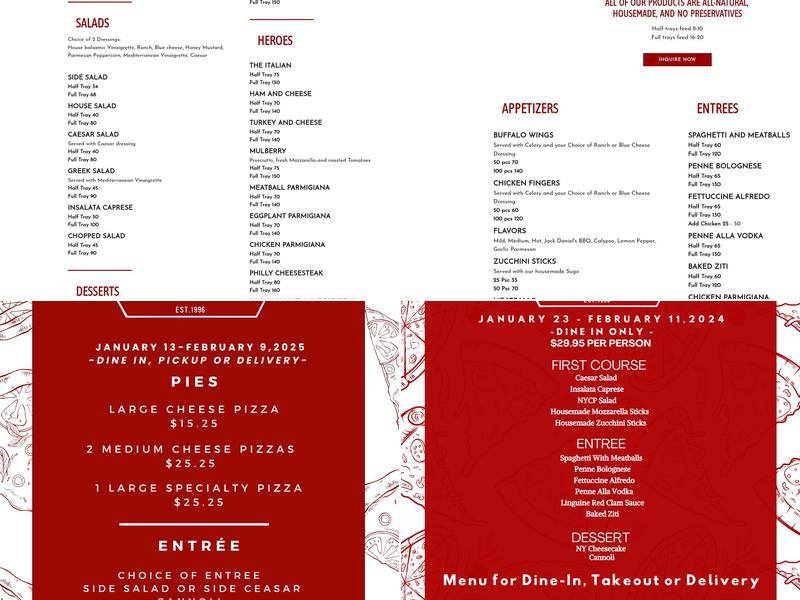 New York City Pizza Menu