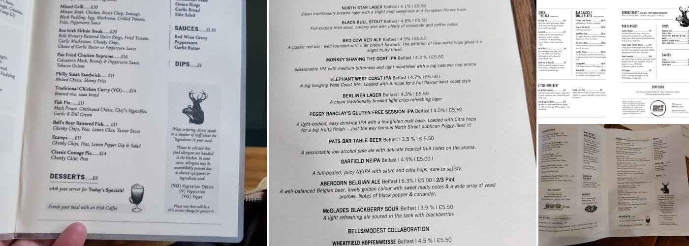 The Deer's Head Menu