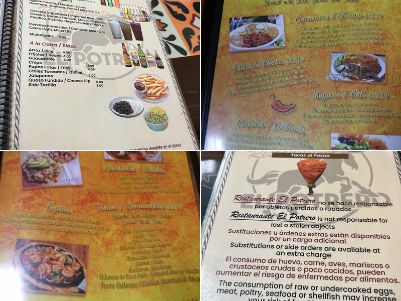 Taqueria El Potrero Menu