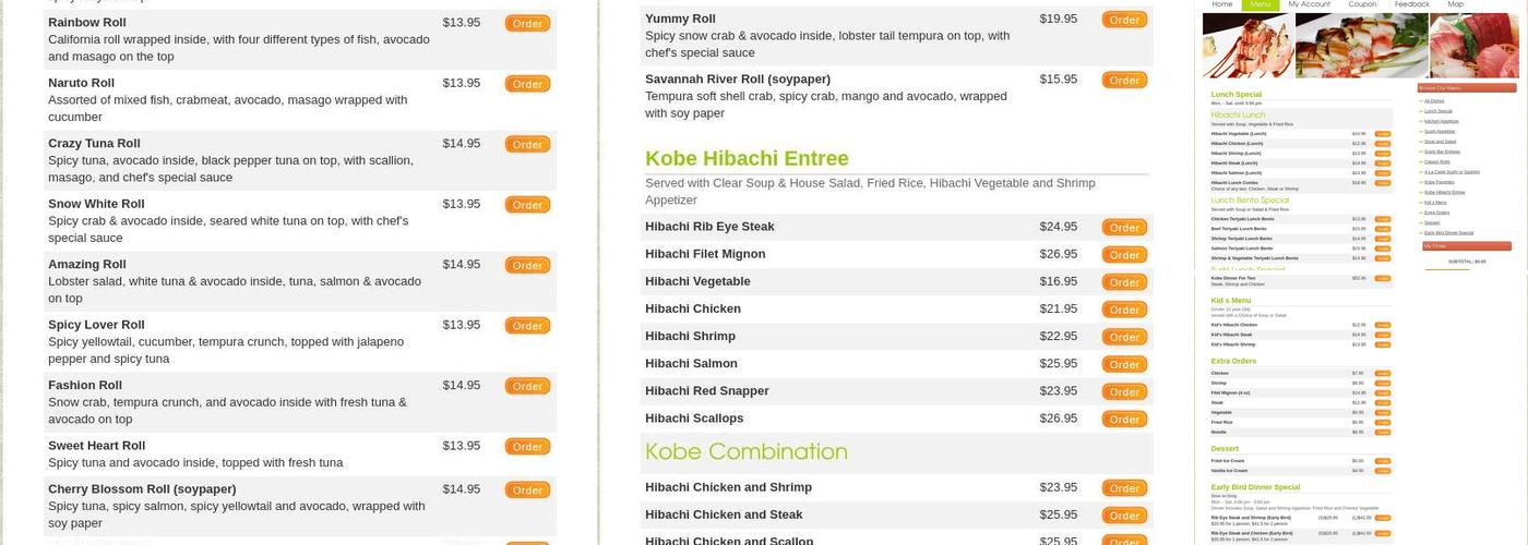 Kobe Japanese Steakhouse & Sushi Bar - Bluffton Menu