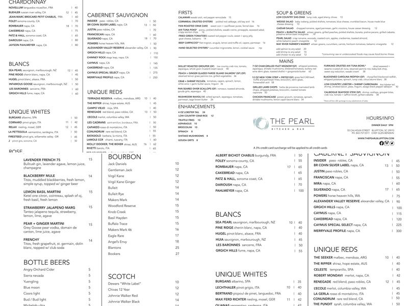 The Pearl Kitchen & Bar Menu