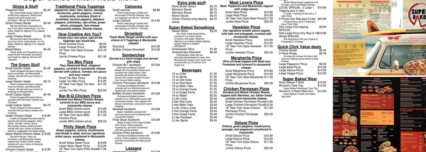 Super Baked Pizza and Wings Menu