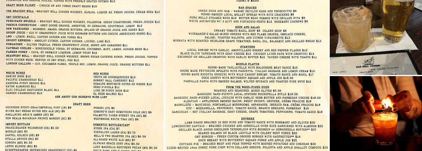 Old Bull Tavern Menu