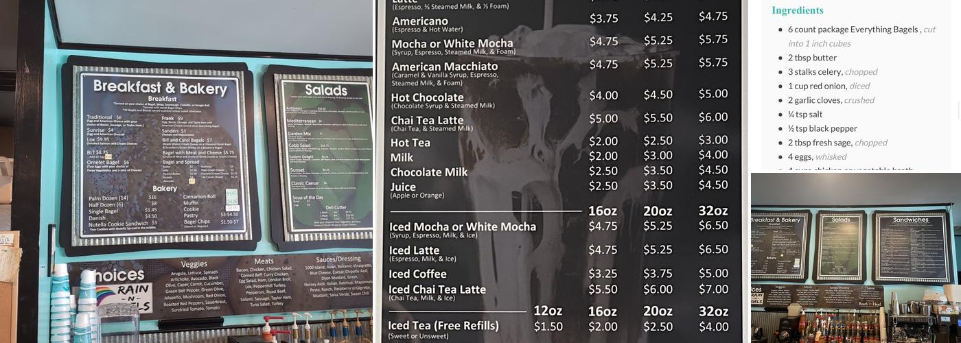Rain -N- Bagels Menu