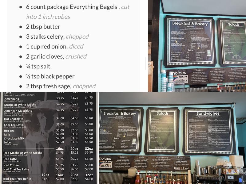 Rain -N- Bagels Menu
