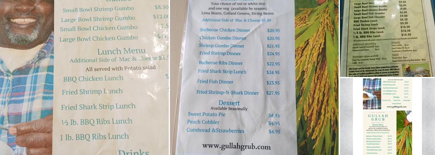 Gullah Grub Restaurant Menu