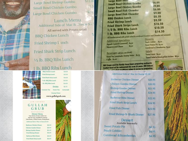 Gullah Grub Restaurant Menu