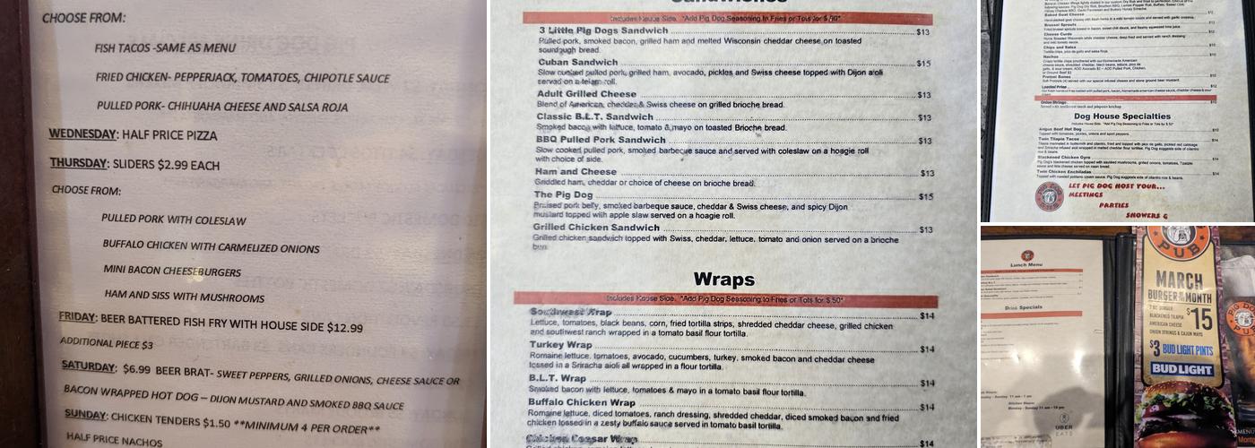 Pig Dog Pub Menu