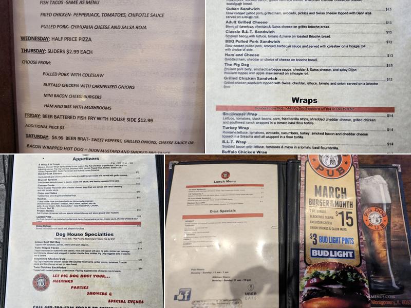 Pig Dog Pub Menu